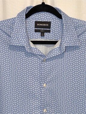 Bonobos Shirt Tailored Fit Button Front Performance Blue White Long Sleeve Men L